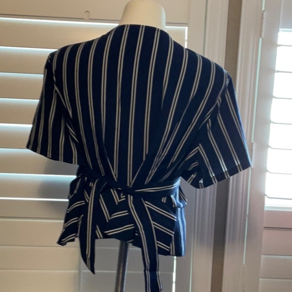 SHEIN Navy and White Striped Wrap Blouse - Picture 3 of 6